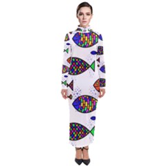 Fish Abstract Colorful Turtleneck Maxi Dress