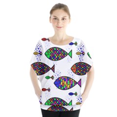 Fish Abstract Colorful Batwing Chiffon Blouse