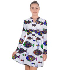 Fish Abstract Colorful Long Sleeve Panel Dress