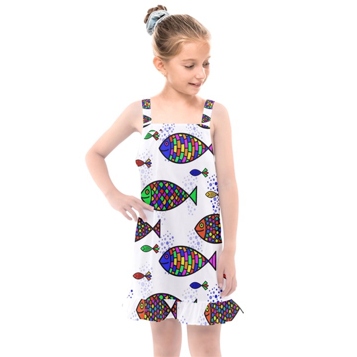 Fish Abstract Colorful Kids  Overall Dress