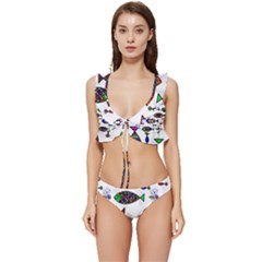 Fish Abstract Colorful Low Cut Ruffle Edge Bikini Set