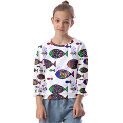 Fish Abstract Colorful Kids  Cuff Sleeve Top