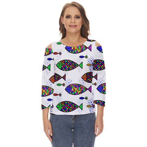 Fish Abstract Colorful Cut Out Wide Sleeve Top by Maspions