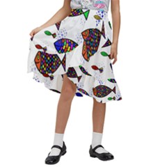 Fish Abstract Colorful Kids  Ruffle Flared Wrap Midi Skirt by Maspions