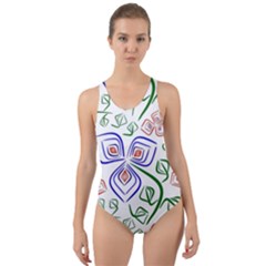 Bloom Nature Plant Pattern Cut-out Back One Piece Swimsuit