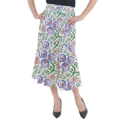 Bloom Nature Plant Pattern Midi Mermaid Skirt