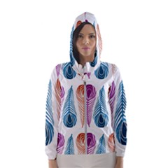 Pen Peacock Colors Colored Pattern Women s Hooded Windbreaker