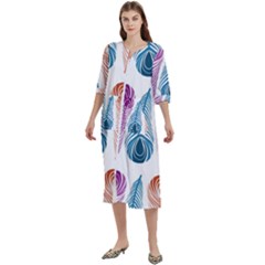 Pen Peacock Colors Colored Pattern Women s Cotton 3/4 Sleeve Nightgown by Maspions