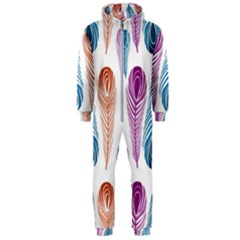 Pen Peacock Colors Colored Pattern Hooded Jumpsuit (men) by Maspions