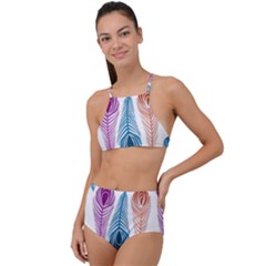 Pen Peacock Colors Colored Pattern Halter Tankini Set