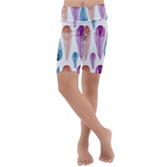 Pen Peacock Colors Colored Pattern Kids  Lightweight Velour Cropped Yoga Leggings