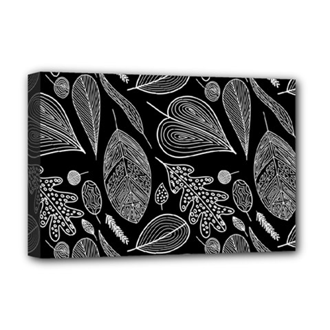 Leaves Flora Black White Nature Deluxe Canvas 18  X 12  (stretched) by Maspions