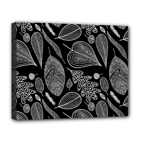 Leaves Flora Black White Nature Deluxe Canvas 20  X 16  (stretched) by Maspions