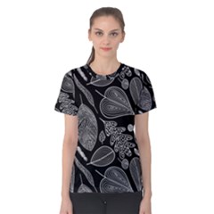 Leaves Flora Black White Nature Women s Cotton T-shirt