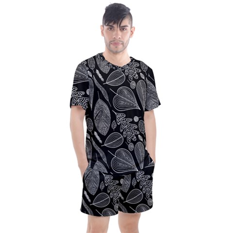 Leaves Flora Black White Nature Men s Mesh T-shirt And Shorts Set by Maspions