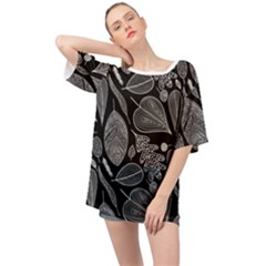 Leaves Flora Black White Nature Oversized Chiffon Top