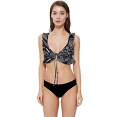 Leaves Flora Black White Nature Low Cut Ruffle Edge Bikini Top by Maspions