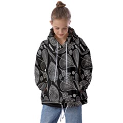 Leaves Flora Black White Nature Kids  Oversized Hoodie by Maspions