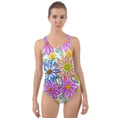 Bloom Flora Pattern Printing Cut-out Back One Piece Swimsuit