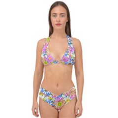 Bloom Flora Pattern Printing Double Strap Halter Bikini Set