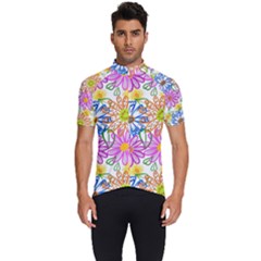 Bloom Flora Pattern Printing Men s Short Sleeve Cycling Jersey by Maspions