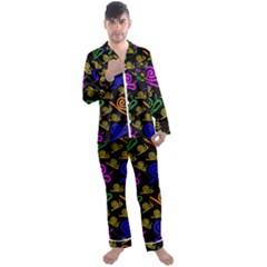 Pattern-repetition-snail-blue Men s Long Sleeve Satin Pajamas Set by Maspions