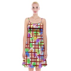 Pattern-repetition-bars-colors Spaghetti Strap Velvet Dress by Maspions