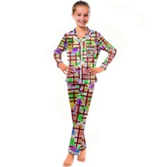 Pattern-repetition-bars-colors Kids  Satin Long Sleeve Pajamas Set by Maspions