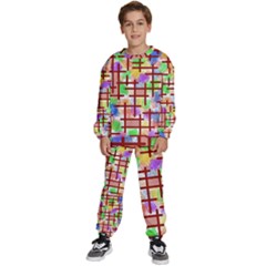 Pattern-repetition-bars-colors Kids  Sweatshirt Set by Maspions