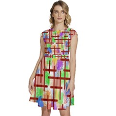 Pattern-repetition-bars-colors Cap Sleeve High Waist Dress