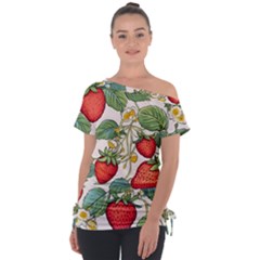 Strawberry-fruits Off Shoulder Tie-up T-shirt