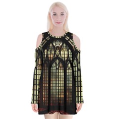 Stained Glass Window Gothic Velvet Long Sleeve Shoulder Cutout Dress