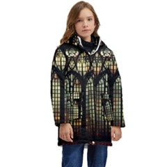 Stained Glass Window Gothic Kids  Hooded Longline Puffer Jacket