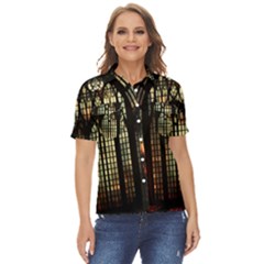 Stained Glass Window Gothic Women s Short Sleeve Double Pocket Shirt