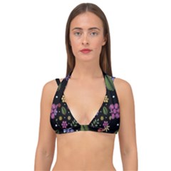 Embroidery Seamless Pattern With Flowers Double Strap Halter Bikini Top by Apen