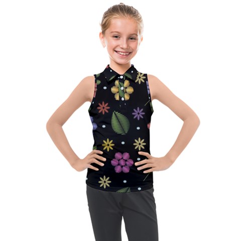 Embroidery Seamless Pattern With Flowers Kids  Sleeveless Polo T-shirt by Apen