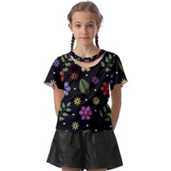 Embroidery Seamless Pattern With Flowers Kids  Front Cut T-shirt