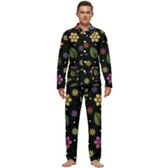 Embroidery Seamless Pattern With Flowers Men s Long Sleeve Velvet Pocket Pajamas Set by Apen