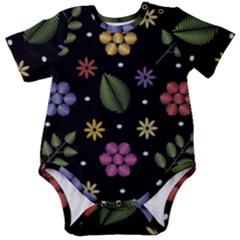Embroidery Seamless Pattern With Flowers Baby Short Sleeve Bodysuit by Apen