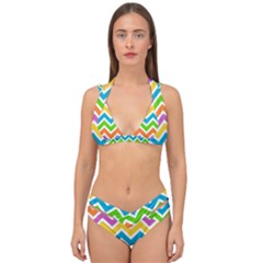 Chevron Pattern Design Texture Double Strap Halter Bikini Set by Apen