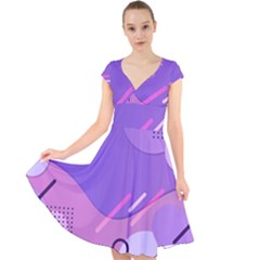 Colorful Labstract Wallpaper Theme Cap Sleeve Front Wrap Midi Dress