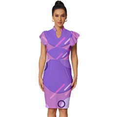 Colorful Labstract Wallpaper Theme Vintage Frill Sleeve V-neck Bodycon Dress by Apen