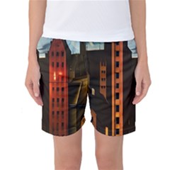 Sci-fi Futuristic Science Fiction City Neon Scene Artistic Technology Machine Fantasy Gothic Town Bu Women s Basketball Shorts by Posterlux