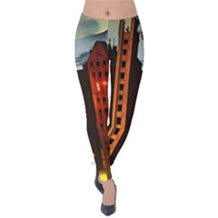 Sci-fi Futuristic Science Fiction City Neon Scene Artistic Technology Machine Fantasy Gothic Town Bu Velvet Leggings