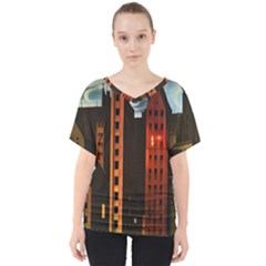 Sci-fi Futuristic Science Fiction City Neon Scene Artistic Technology Machine Fantasy Gothic Town Bu V-neck Dolman Drape Top by Posterlux