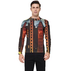 Sci-fi Futuristic Science Fiction City Neon Scene Artistic Technology Machine Fantasy Gothic Town Bu Men s Long Sleeve Rash Guard