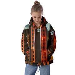 Sci-fi Futuristic Science Fiction City Neon Scene Artistic Technology Machine Fantasy Gothic Town Bu Kids  Oversized Hoodie by Posterlux