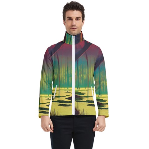 Nature Swamp Water Sunset Spooky Night Reflections Bayou Lake Men s Bomber Jacket by Posterlux