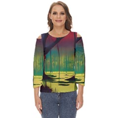 Nature Swamp Water Sunset Spooky Night Reflections Bayou Lake Cut Out Wide Sleeve Top