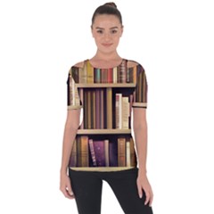 Books Bookshelves Office Fantasy Background Artwork Book Cover Apothecary Book Nook Literature Libra Shoulder Cut Out Short Sleeve Top